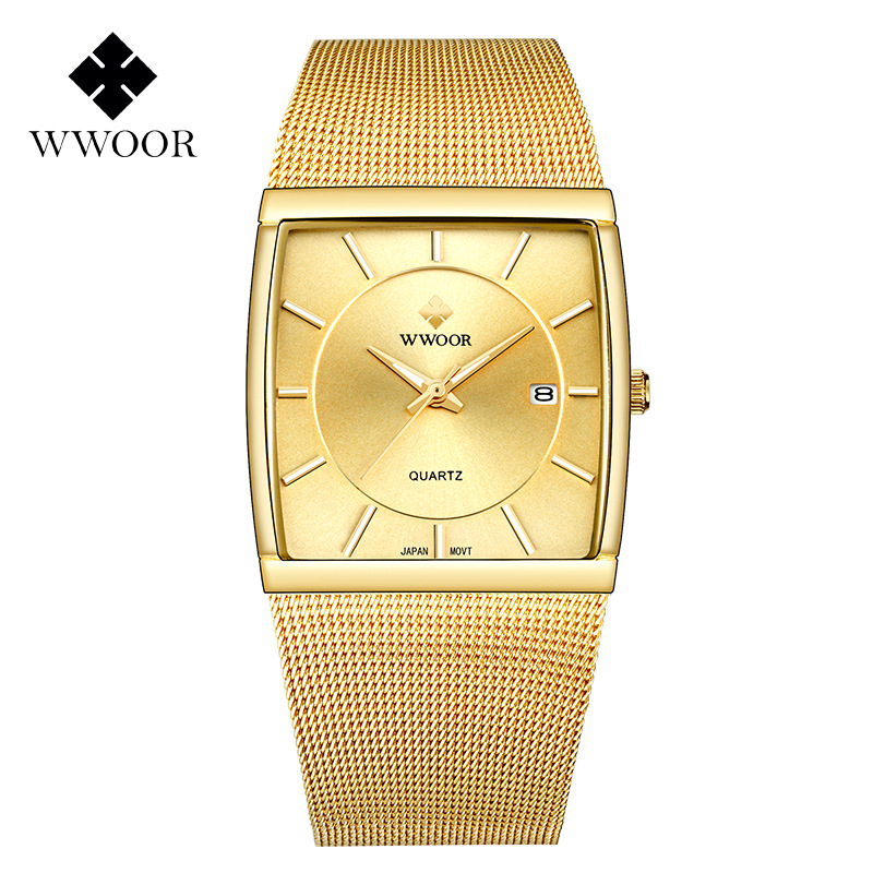 WWOOR explosions square Men's mesh band watch luminous calendar waterproof watch wholesale factory direct sales