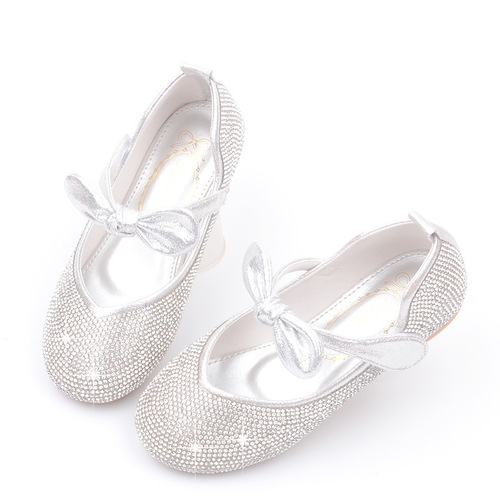 Korean style girls' leather shoes, princess shoes, Frozen shoes, children's pink shoes, sequined Velcro flat shoes for women