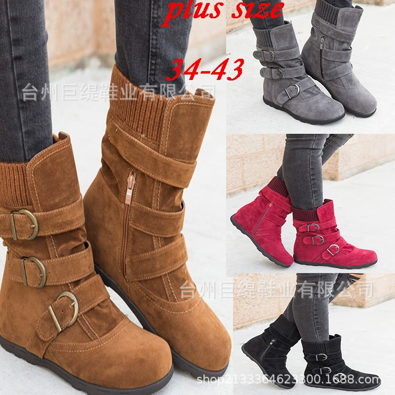 Хлопковые сапоги средней длины, которых достаточно на складе для гигантских TWIPS осенью и зимой, желают, чтобы женские кожаные сапоги больших размеров с плоским дном Amazon для европейской и американской внешней торговли