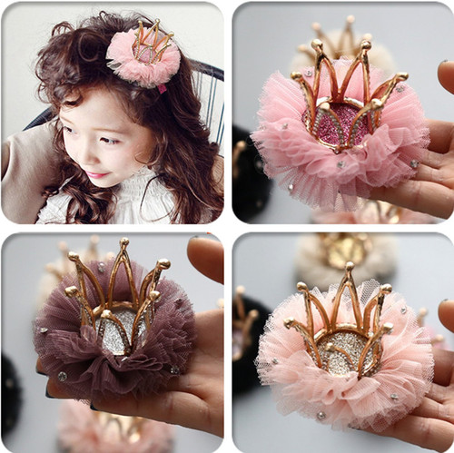 Child Crown Hair Accessory, Girls' Crown Princess Hair Pin, Net Fabric Fairy Baby Hair Clip, Non-Damaging Hair Accessory for Young Girls
