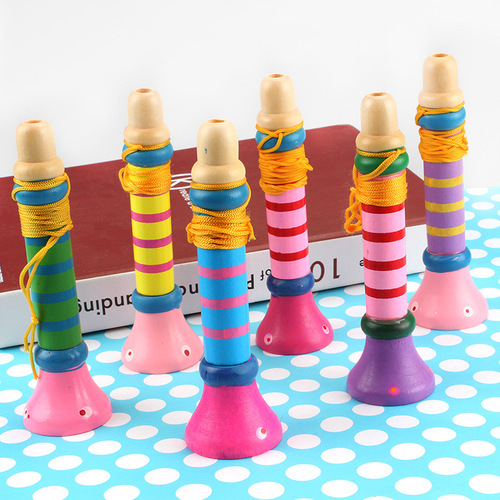 Wooden small trumpet colorful wooden whistling musical instrument infant educational early education gift trumpet children's toy
