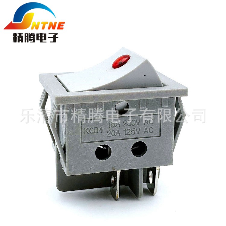 KCD4船型开关大电流 二档4/6脚 猫眼银点船形跷板开关16A 20A灰色