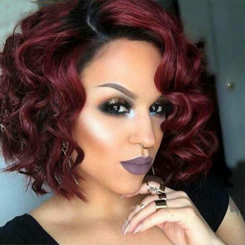 African Wig Women's Side Short Curly Hair wine red European and American Chemical Fiber Headgear AliExpress Supply Support Overseas Hair