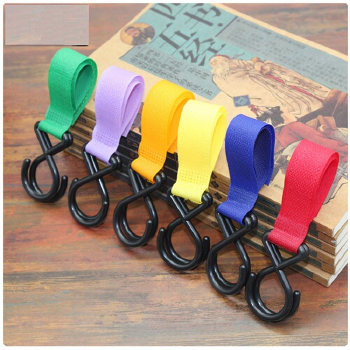 6-color hot stamping dazzling colorful Velcro stroller baby safety multi-purpose double hook infant stroller double ring hook