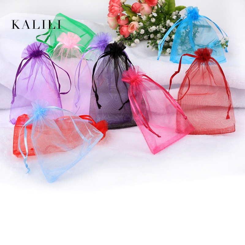 7*9cm 纯色珍珠纱网纱袋束口礼品纱袋 饰品包装袋