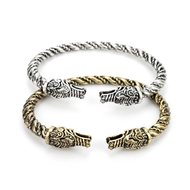 AliExpress supply Nordic pirate wolf head open Bracelet Men's bracelet faucet bracelet bracelet Viking jewelry