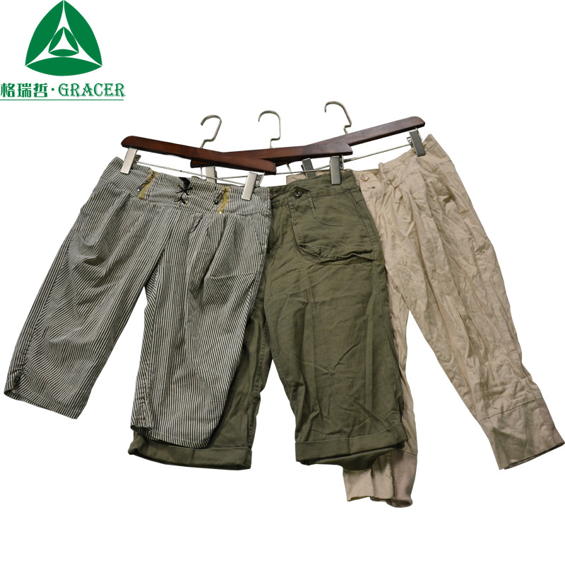 夏薄宽松哈伦裤休闲竖条纹七分裤 格瑞哲旧服装旧衣服出口柬埔寨