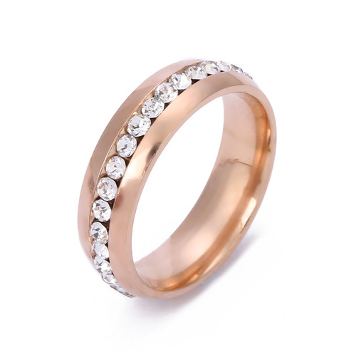 Cross-border hot selling titanium steel ring niche single drainage diamond exquisite ring stainless steel jewelry manufacturer direct supply