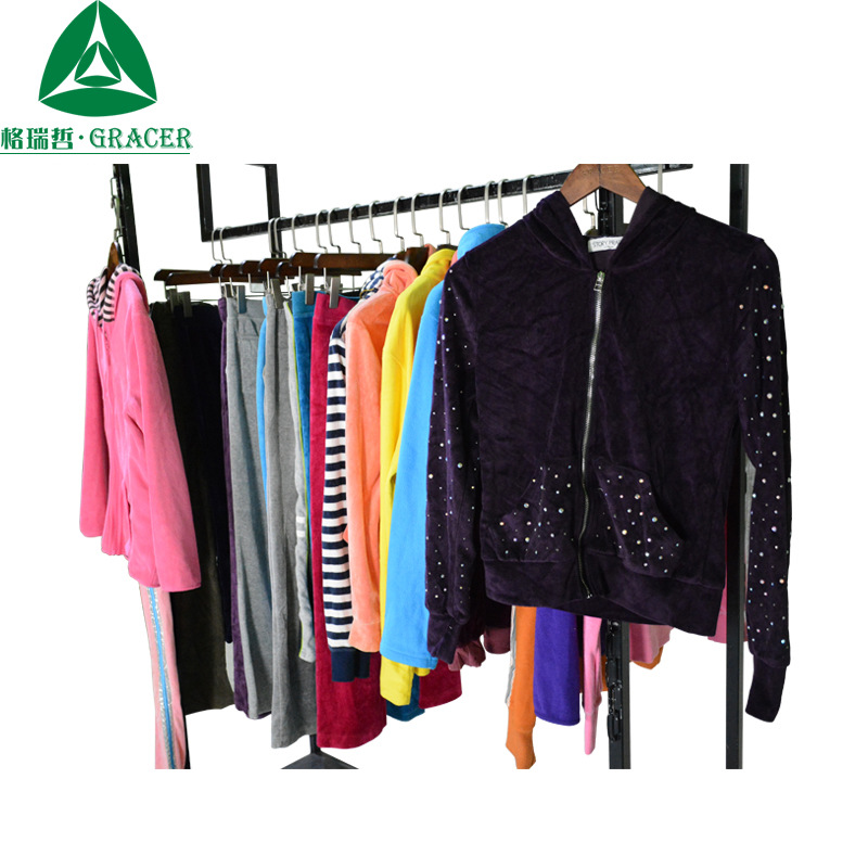 跨境second hand天鹅绒休闲修身显瘦跑步运动服女直供泰国 柬埔寨