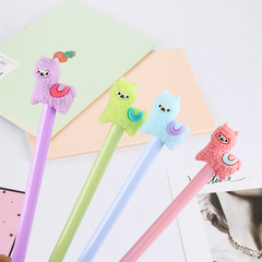 Cartoon Animal Cartoon Creative Plush Alpaca Pen Cute Little Sheep Black Neutral Pen Student Stationery