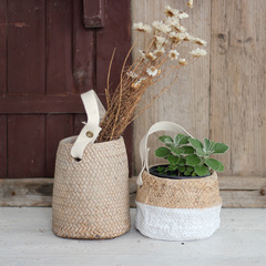 Cement flowerware imitation straw weaving willow mat mat straw weaving flower pot basket literary pastoral Nordic home soft furnishings ins