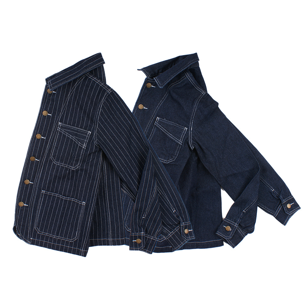 Wenzhaolun mismo estilo de color primario Denim chaqueta de la chaqueta ameikaji ropa de trabajo ferrocarril locomotora chaqueta de rayas verticales