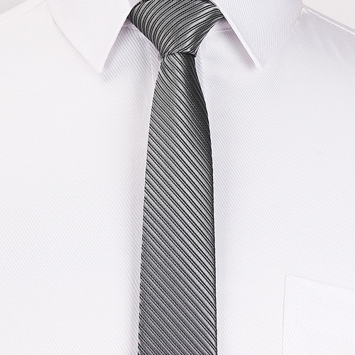 5CM涤丝手打领带 6cm男士女士纯色窄商务正装提花窄领带条纹 批发