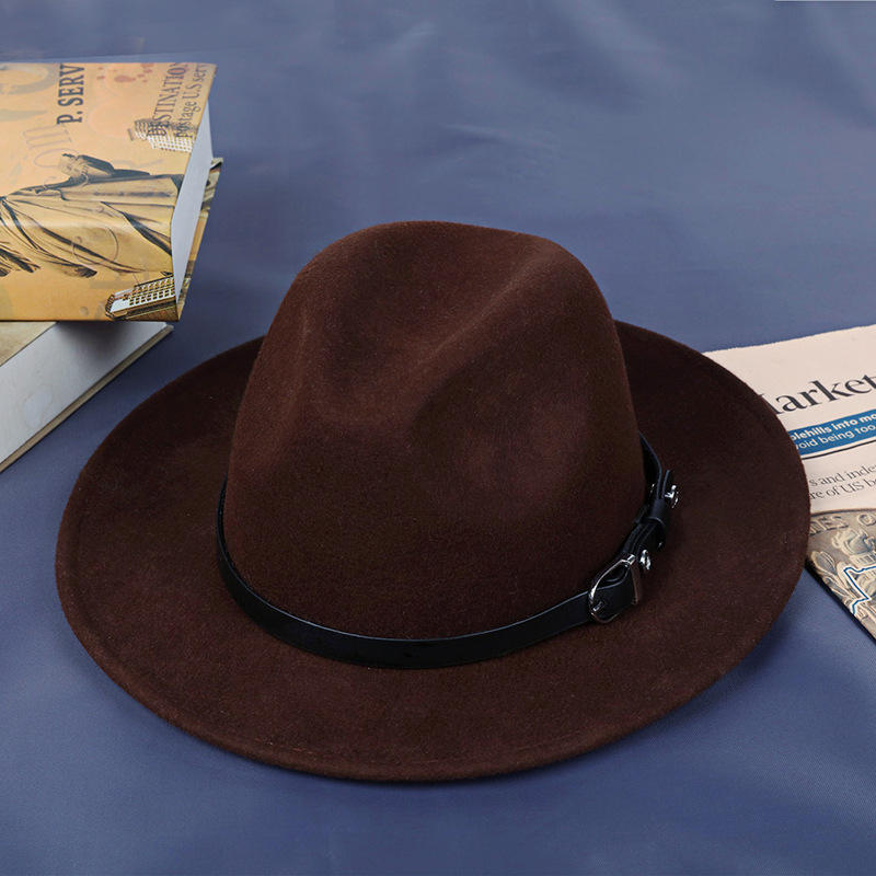 Sombrero de otoño e invierno sombrero de copa de lana pura Sombrero de jazz británico Moda transfronteriza europea y americana plana neutra · Ala · sombrero de fieltro