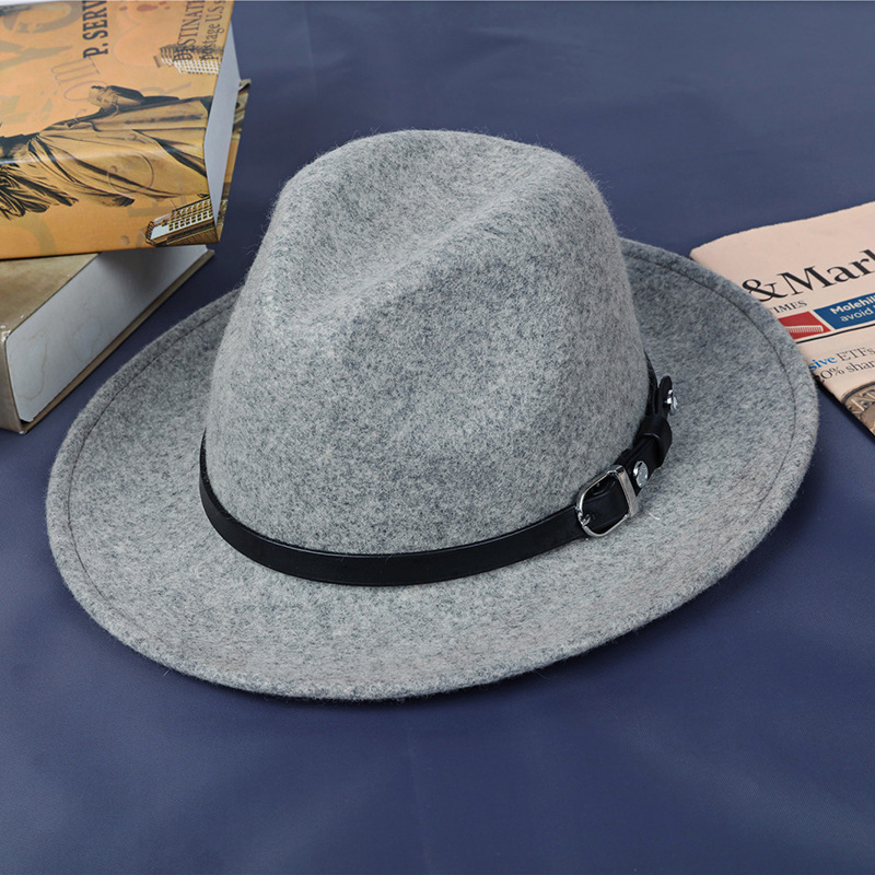 Sombrero de otoño e invierno sombrero de copa de lana pura Sombrero de jazz británico Moda transfronteriza europea y americana plana neutra · Ala · sombrero de fieltro