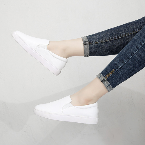 Genuine leather loafers for women, new versatile Korean style student white shoes, one-leg casual flat bottom large size four-season single shoes