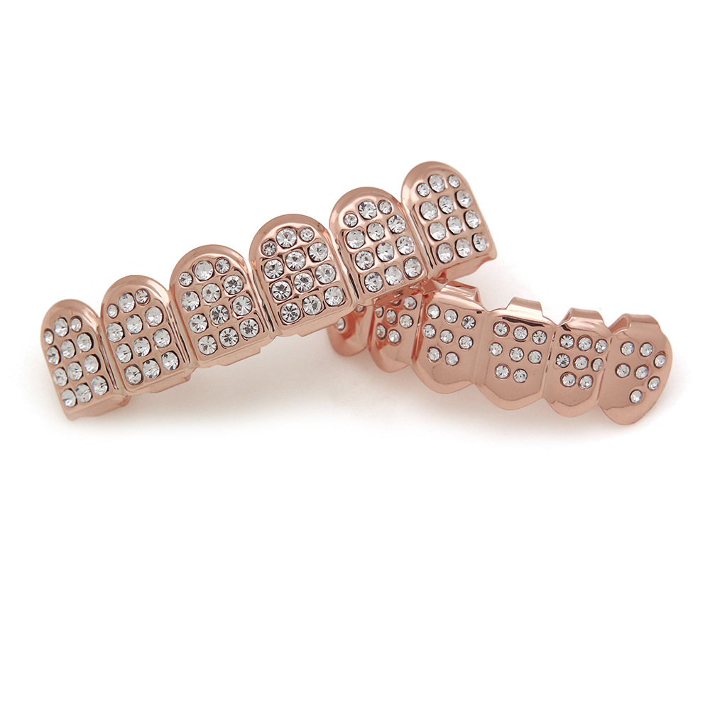 18K chapado en oro de color diamante hip hop tirantes parrillas hombres y mujeres adecuados diamante incrustado seis dientes vampiro colmillos Accesorios