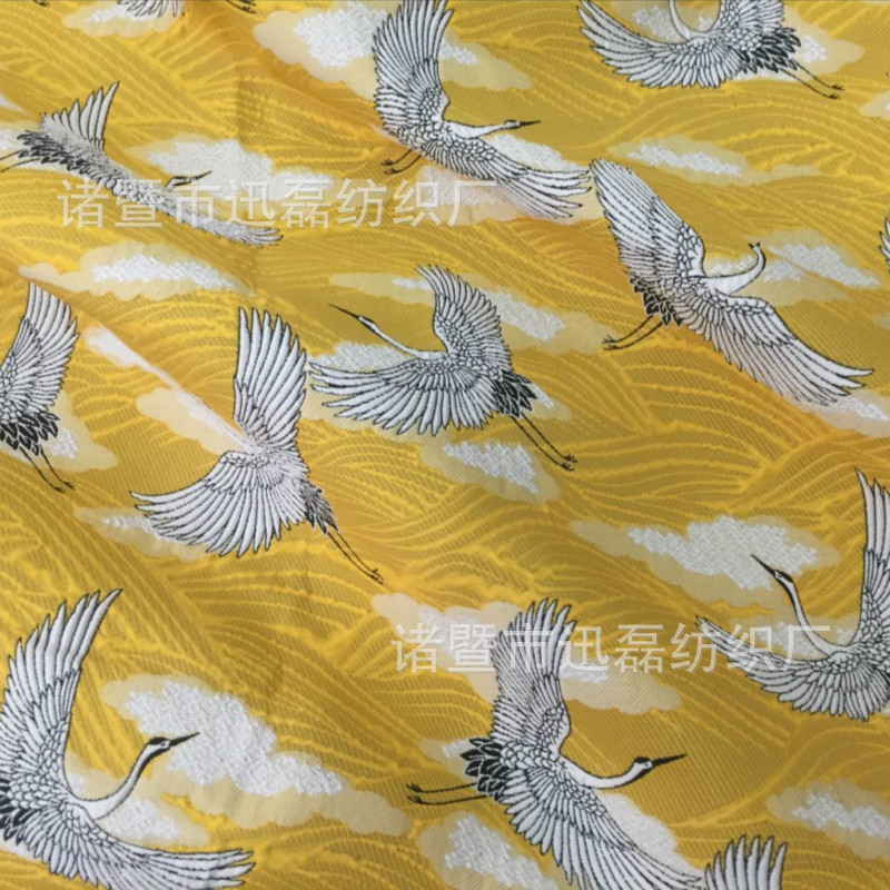 欧美仙鹤提花面料时装中国风旗袍连衣裙外套包包双面提花织锦面料
