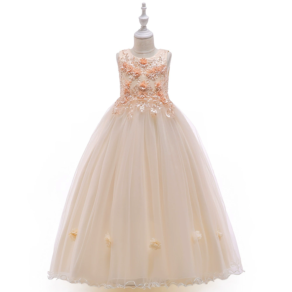 Princess evening dress LP-212, girls sleeveless long wedding gown, European style, sizes 120–170 cm