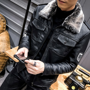 2021 new leather coat men's fur PU leather jacket motorcycle lapel men's thickened leather coat Korean slim fit