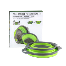 现货供应 折叠沥水篮 圆形滤水篮 伸缩折叠果蓝2件套 硅胶水果篮