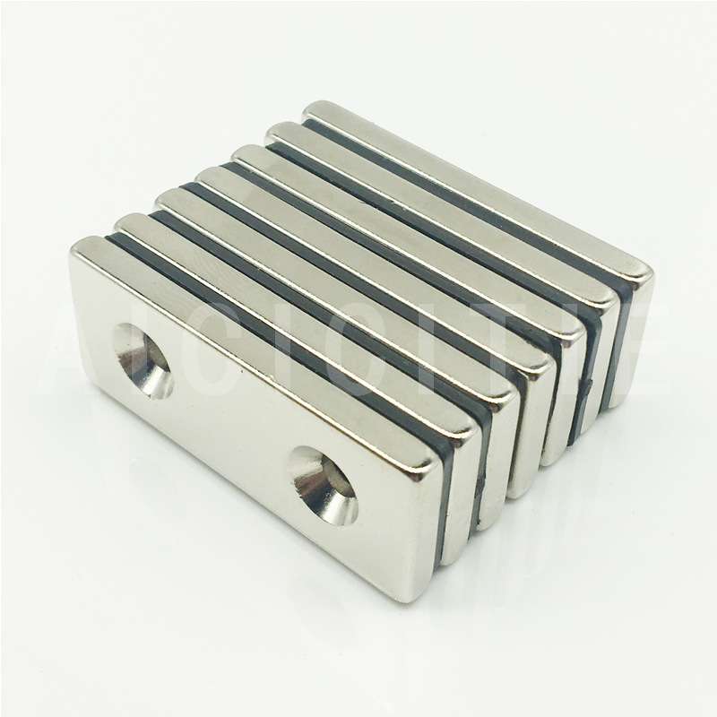 钕铁硼长方形磁铁50X20X5MM 方形双沉孔磁铁 强磁钢50*20*5打孔