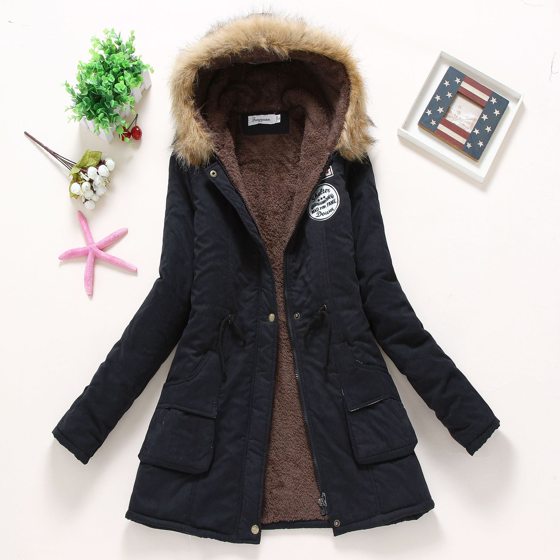 Factory wholesale Korean version of the new ladies large size thick lamb wool standard cotton long sleeve hooded women's coat