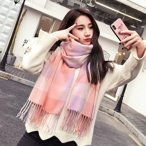 Wholesale New Plaid Scarf Women's Autumn and Winter Korean Style Warm Cashmere Shawl All-match Thickened Long Scarf
