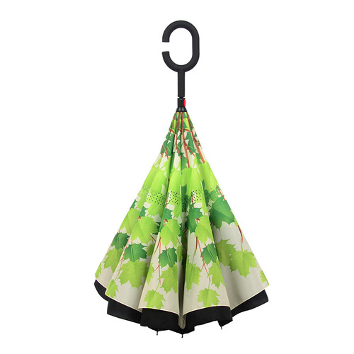 Wholesale manual long handle reverse fair and rain umbrella customized car reverse retractable umbrella C-type hands-free reverse umbrella double layer car umbrella