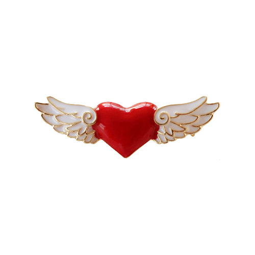 Japanese and Korean style fashionable and simple red heart angel wings brooch Mocha girl series versatile brooch