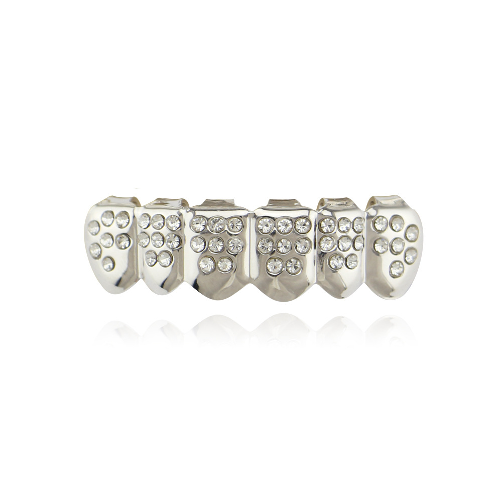 18K chapado en oro de color diamante hip hop tirantes parrillas hombres y mujeres adecuados diamante incrustado seis dientes vampiro colmillos Accesorios