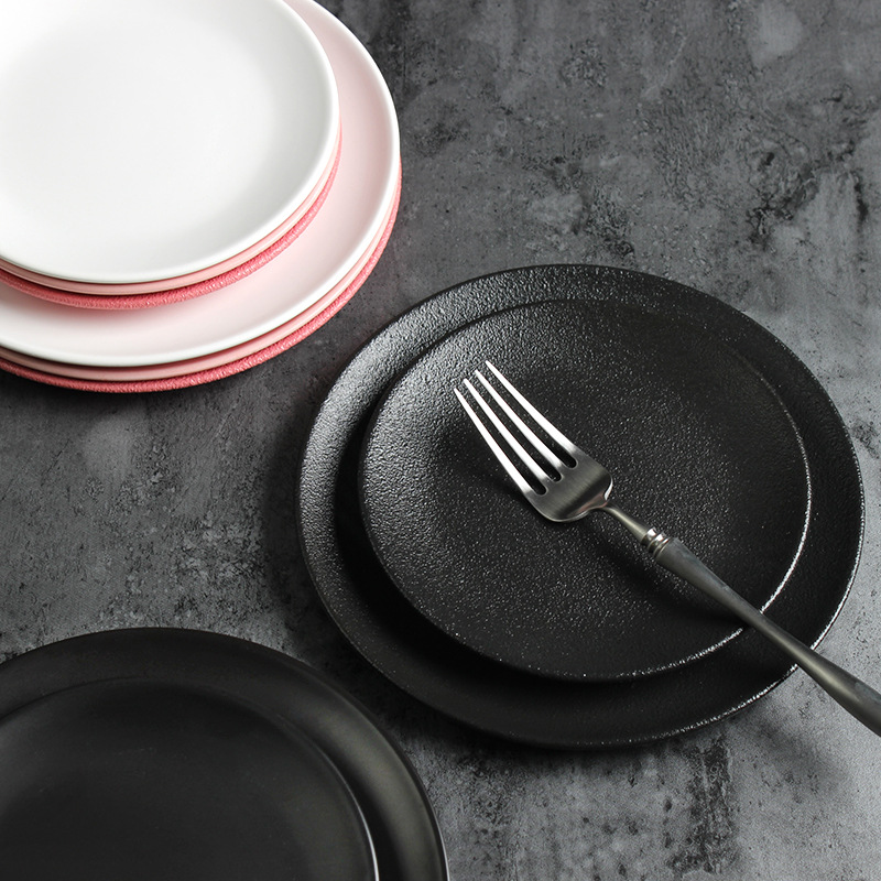 Yunhetang Nordic ins placa de cerámica Occidental Negro y Blanco Rosa placa plana Placa de filete Placa de postre vajilla personalización