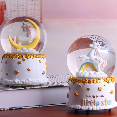 Creative Birthday Gift Unicorn Crystal Ball Music Box Cartoon Resin Ornament Home Decor Gift Wholesale