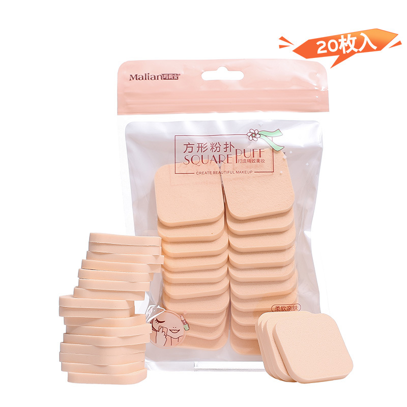 Marian cuadrado puff 20 piezas esponja puff BB crema maquillaje algodón húmedo y seco de doble uso corrector herramientas de acabado