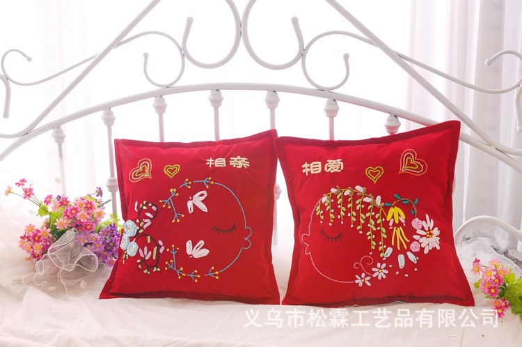 Oujin seda cinta bordado almohada DIY material paquete cojín almohada festiva boda franela roja flor salón dormitorio