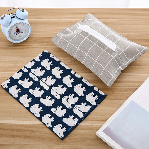 Japanese cotton and linen tissue paper set, fabric tissue paper holder, desktop tissue box for home use, creative car tissue paper holder