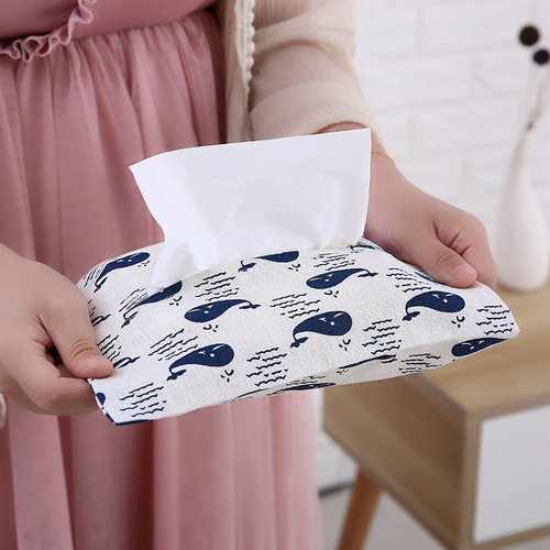 Japanese cotton and linen tissue paper set, fabric tissue paper holder, desktop tissue box for home use, creative car tissue paper holder