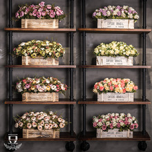 工厂店美式仿真花木质栅栏摆件假花阳台花客厅装饰茶几家居花束套