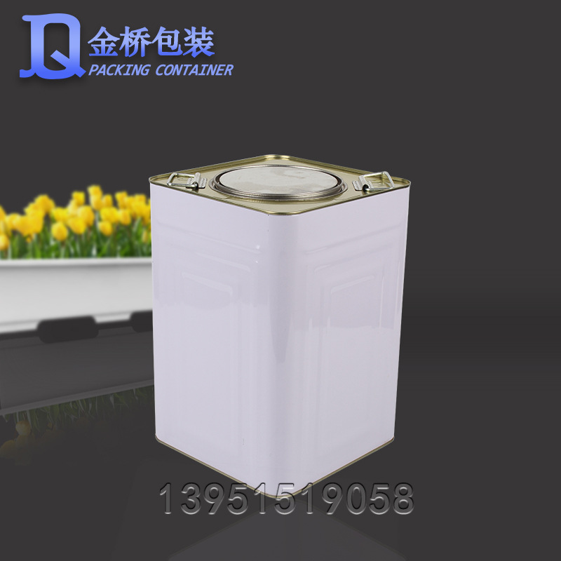 白色马口铁包装桶18L方行马口铁油桶 手提便携加油桶