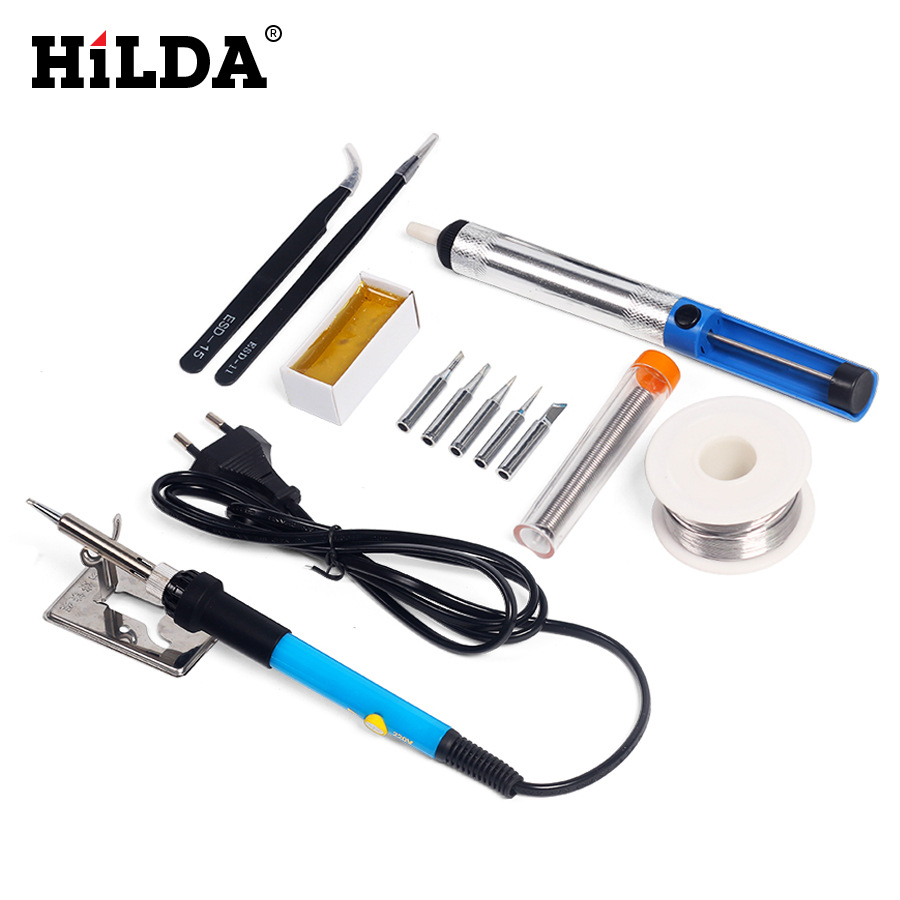 Hilda 220V 60W eléctrica de soldadura de hierro traje de ajuste de temperatura de soldadura pistola de soldadura herramienta de soldadura de hierro cabeza de 13 piezas conjunto