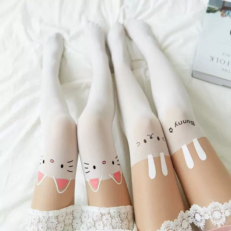 Japanese fake knee stitching stockings kitty cat little devil tattoo tattoos tattoo fake high tube pantyhose