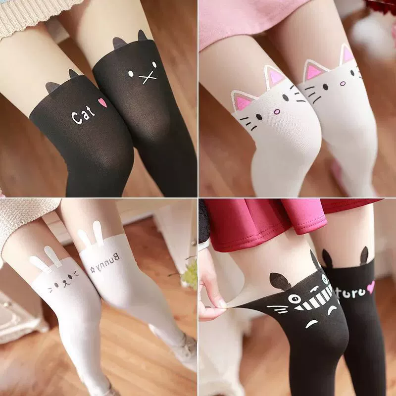 Japanese fake knee stitching stockings kitty cat little devil tattoo tattoos tattoo fake high tube pantyhose