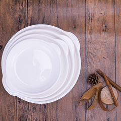 Pure white ceramic dish plate household double-eared abalone plate steamed fish plate microwave dish plate rice plate cheese baked rice plate oven