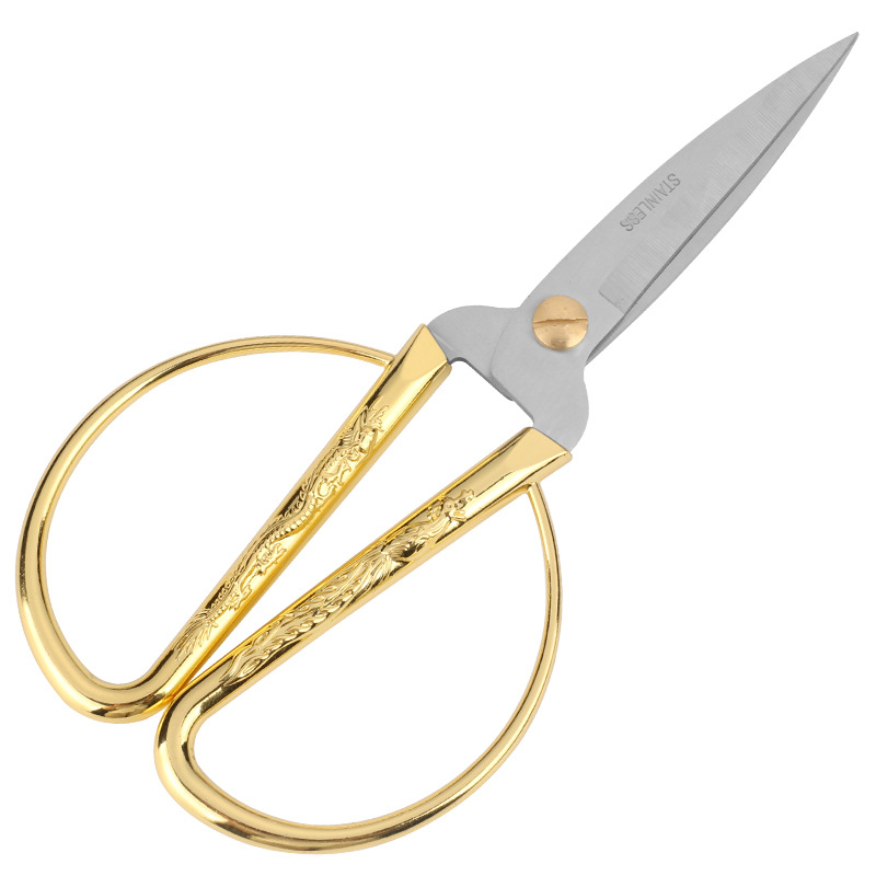 Stainless steel dragon and phoenix scissors zinc alloy handle tailor scissors festive ribbon-cutting auspicious scissors diamond gift household scissors