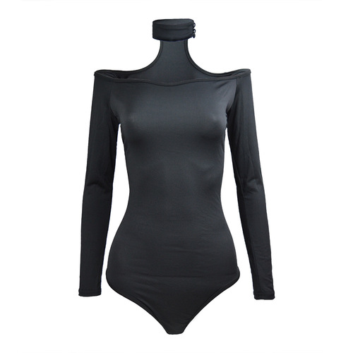 Amazon Sexy Neckless Shoulder-Strap Long-Sleeve Bodysuit Erotic Slimming Base Layer Hot Girl Bodysuit