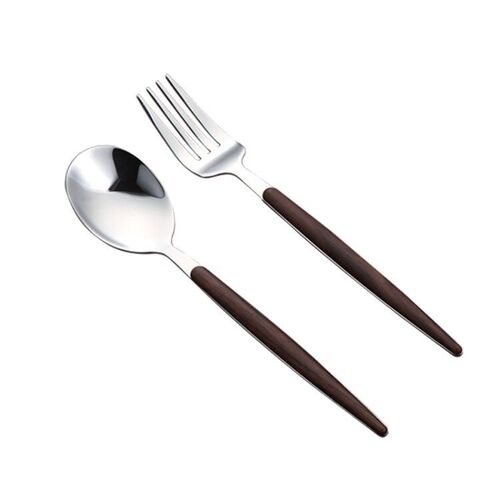 Hotel 304 stainless steel western food tableware set, imitation wood steak knife and fork three-piece set, dessert fork and spoon
