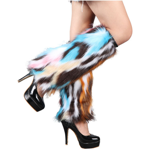 Winter and Autumn Rabbit Fur Plush Boot Socks Long Boot Cover Warm Stage Performance Fox Fur Outerwear High Leg Gaiter for Women