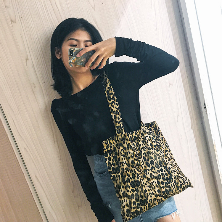 Bolso de lona con estampado de leopardo nuevo todo fósforo Corea del Sur elegante bolso de hombro retro para mujer bolsa de compras de una sola pieza de entrega