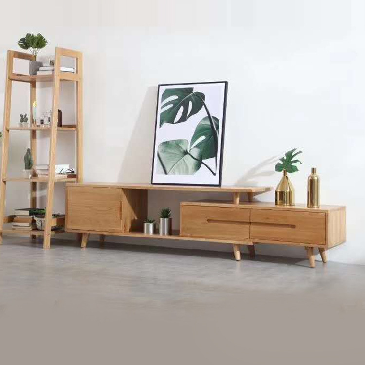 Shunyi furniture Nordic oak TV cabinet living room simple modern solid wood retractable visual cabinet film and television combination cabinet