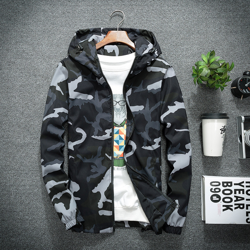 Camouflage trench coat Spring and Autumn new student couple hooded trench coat men's and women's cardigan long sleeve coat wholesale generation
